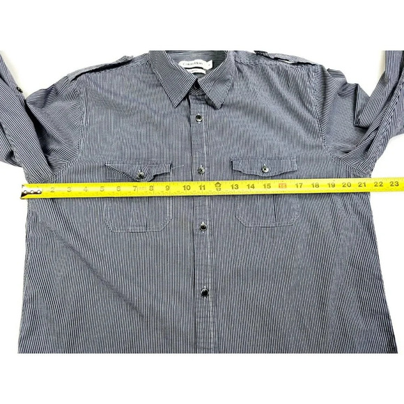 Calvin Klein Modern Fit Size Medium Men's Gray Navy Stripe Long Sleeve Shirt - Picture 3 of 12